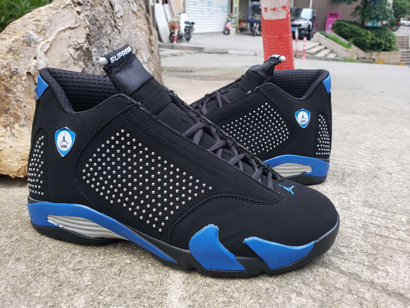 Supreme x Air Jordan 14 Black Royal Blue Shoes - Click Image to Close